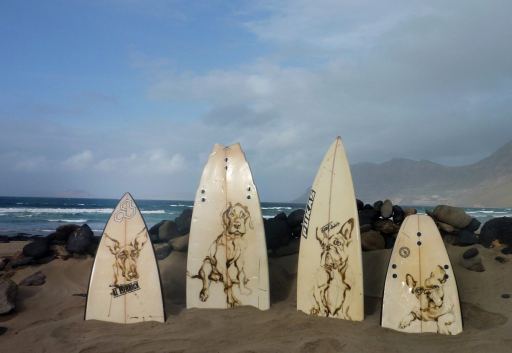 Paintings of Dogs on Surfboards Lanzarote Famara Beach