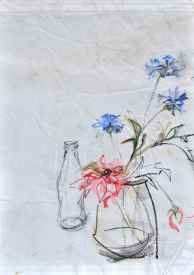 Flowers in Pot with Bottle on Sail