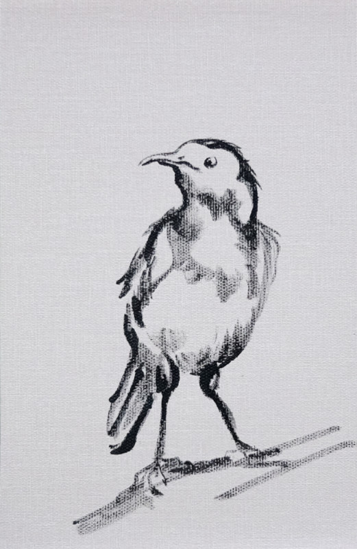 Wallpaper Birds - painting acrylic on wallpaper - 010