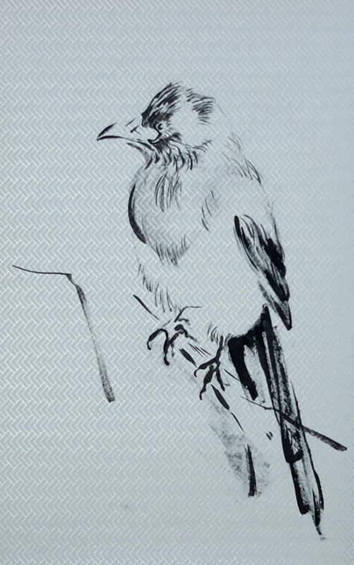 Wallpaper Birds - painting acrylic on wallpaper - 04