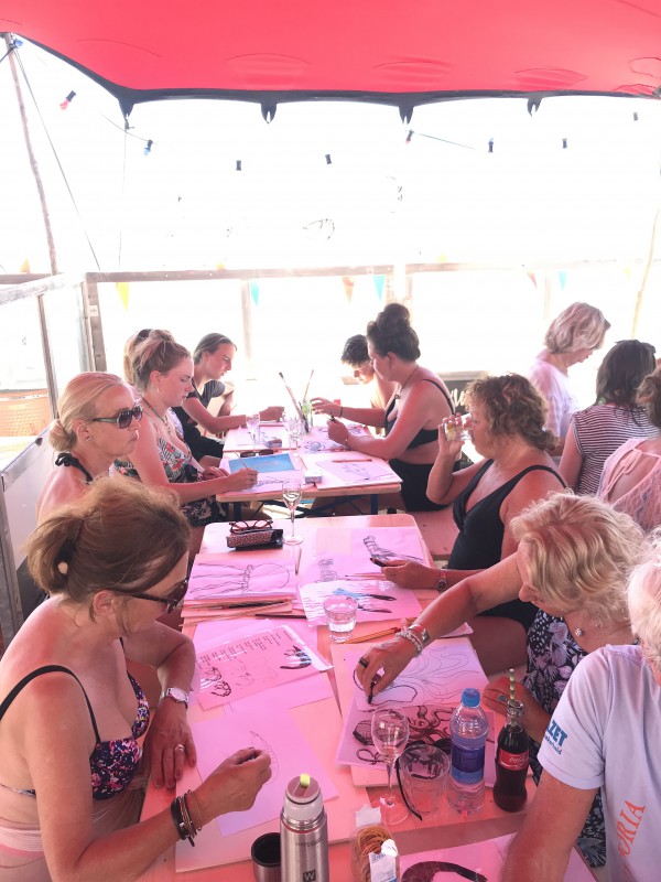 Workshop Drawing Fish on Sail. Vis tekenen op zeil, Botenclub Bergen 40 jaar.