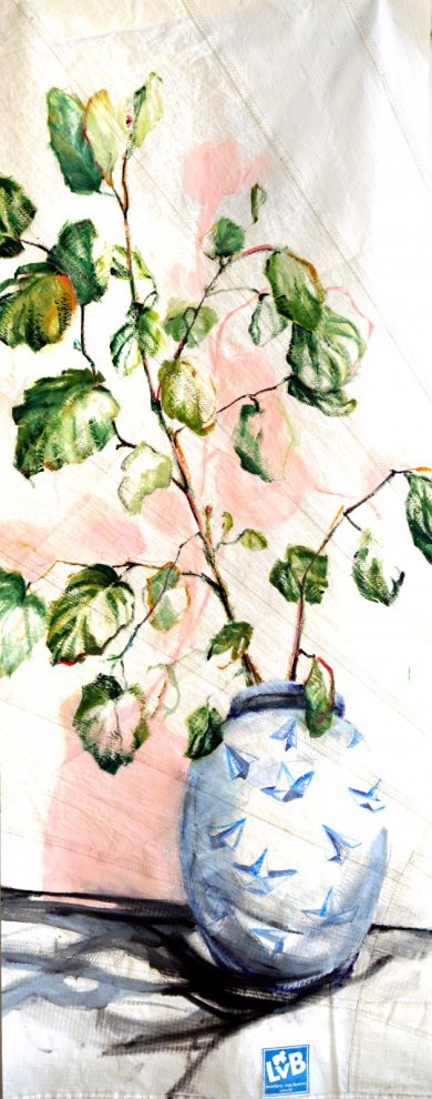 Plant in Paper plane Pot | oil paint on sailcloth | 90 x 230 cm
