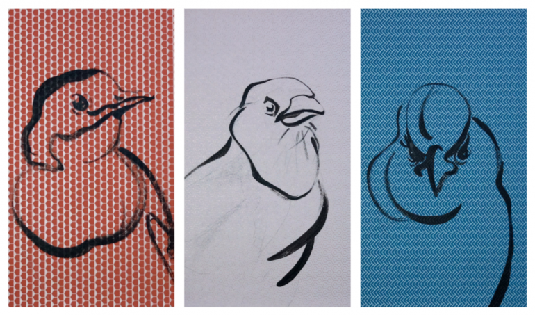 Wallpaper Birds - paintings acrylic on wallpaper