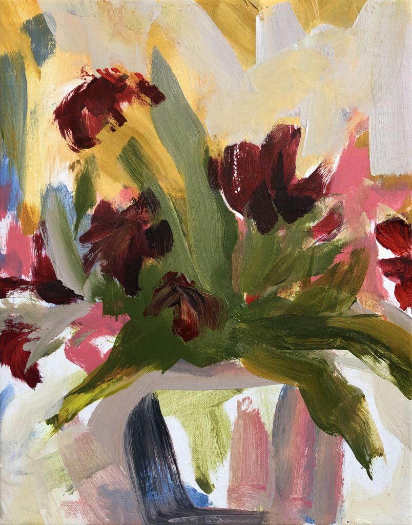 Burgundy Flowers in pot | original artwork