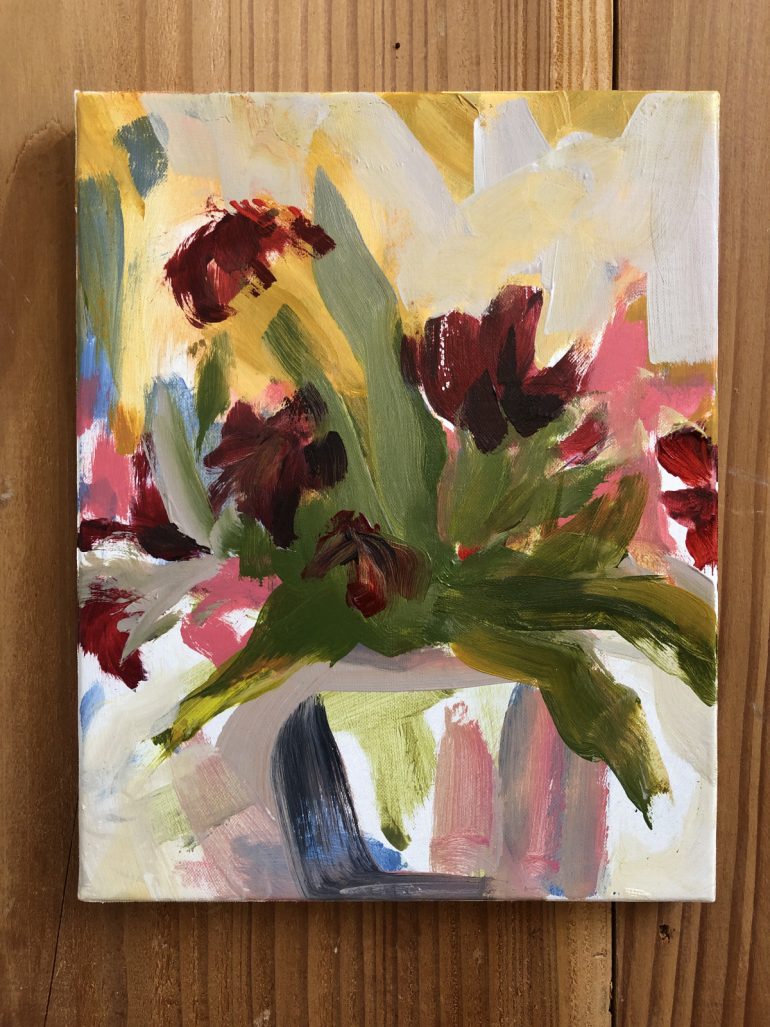 Burgundy Flowers in pot | original artwork
