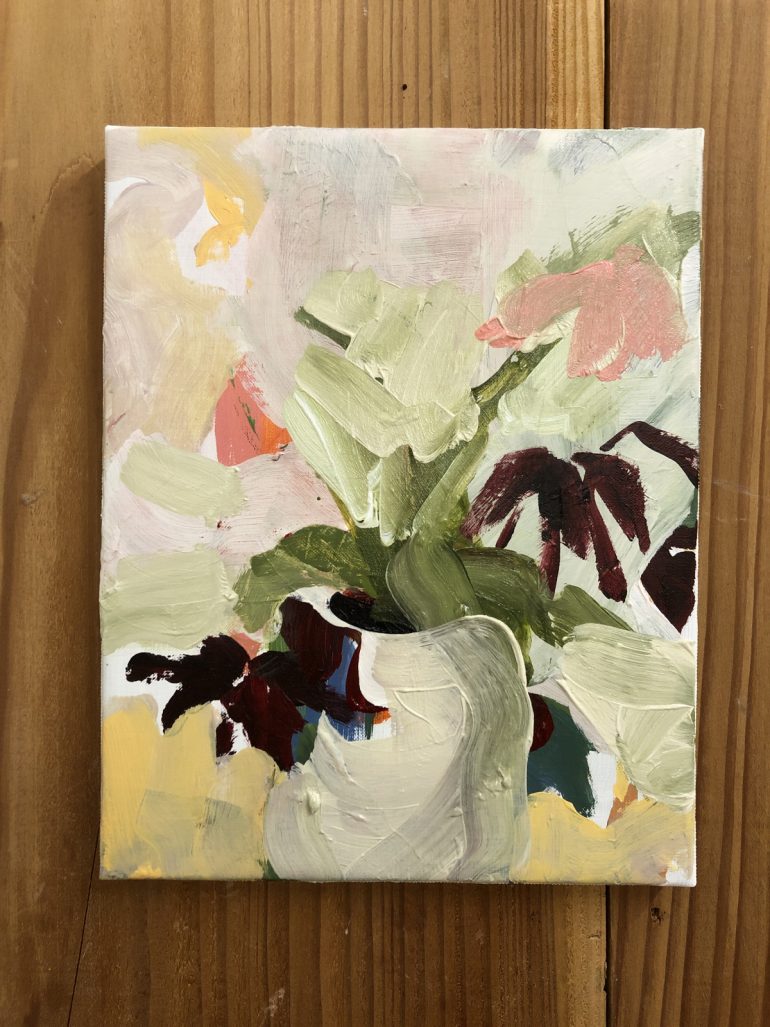 White Pot Dark Flowers | original artwork