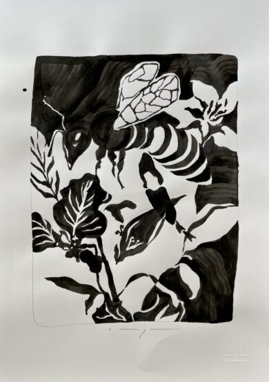 Bee and Flowers | Original art work | Ink on paper