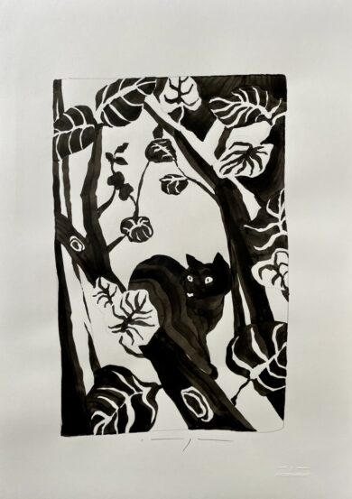 Cat in Tree | Original art work | Ink on paper